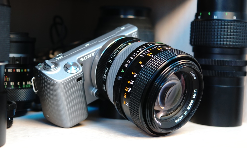 Really fast optics: F1.2 and F0.85. Canon 55mm F1.2 + Lens Turbo